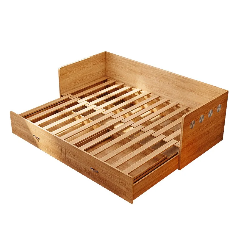 Tongyu special log wind solid wood sofa bed, retractable polka pull-out with storage function small apartment sofa bed