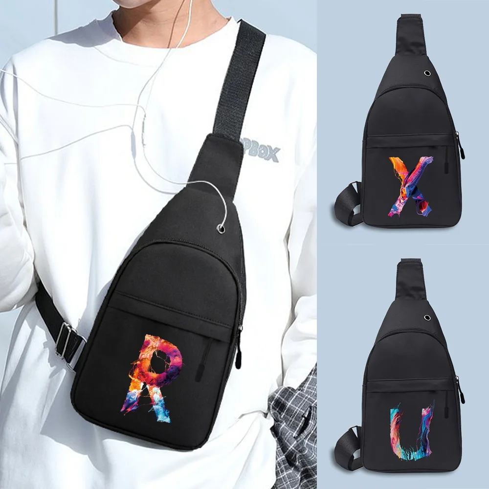 Bolso de pecho cruzado para hombre y mujer, bolsa de pecho con carga USB, auriculares, orificio para Cable, mochila de mensajero, patrón de pintura