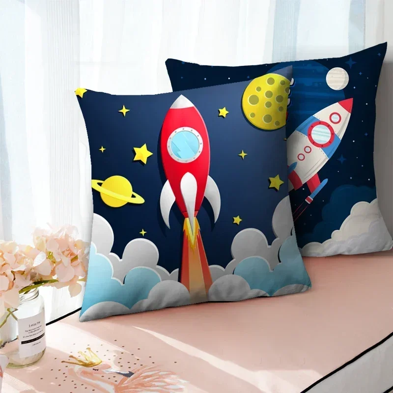 45X45cm Cartoon Spacecraft Cushion Cover Astronaut Rocket Decorative Pillowscase for Home Chair Space Pillow Cover Home Decor