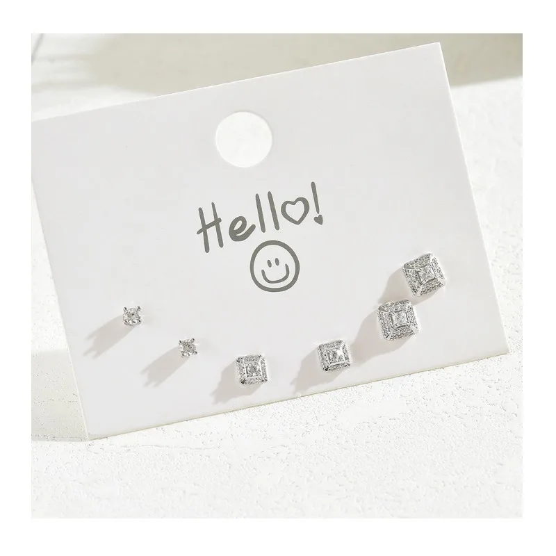 

Простые корейские серьги-гвоздики в корейском стиле, набор из нескольких пар, женские, с инкрустацией цирконами, в форме звезды и банта, универсальные