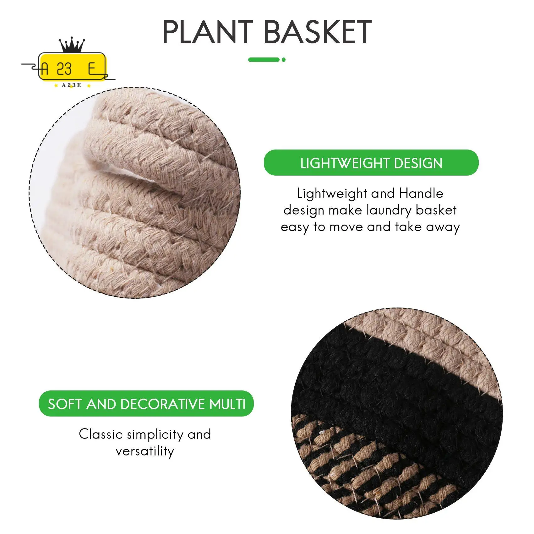 

A23E-Organizer Basket Planter Basket Cotton Rope Woven Flower Pot Cotton Sundries Storage Box Home Decor Cotton Rope Basket