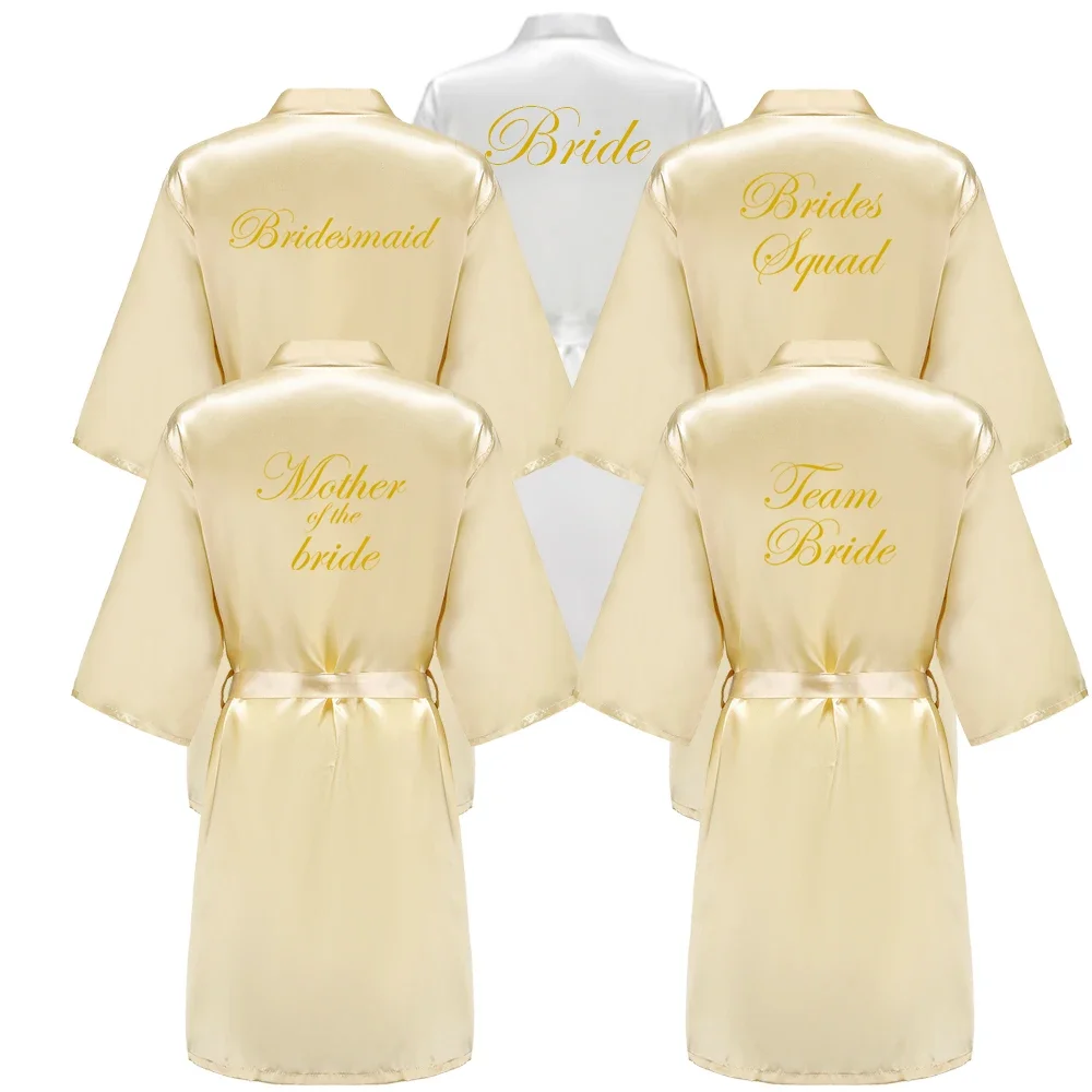 

Champagne Gold Robe Bride Satin Kimono Robe Women Wedding Sister of the Bride Printing Bridesmaid Bridal Party Robes