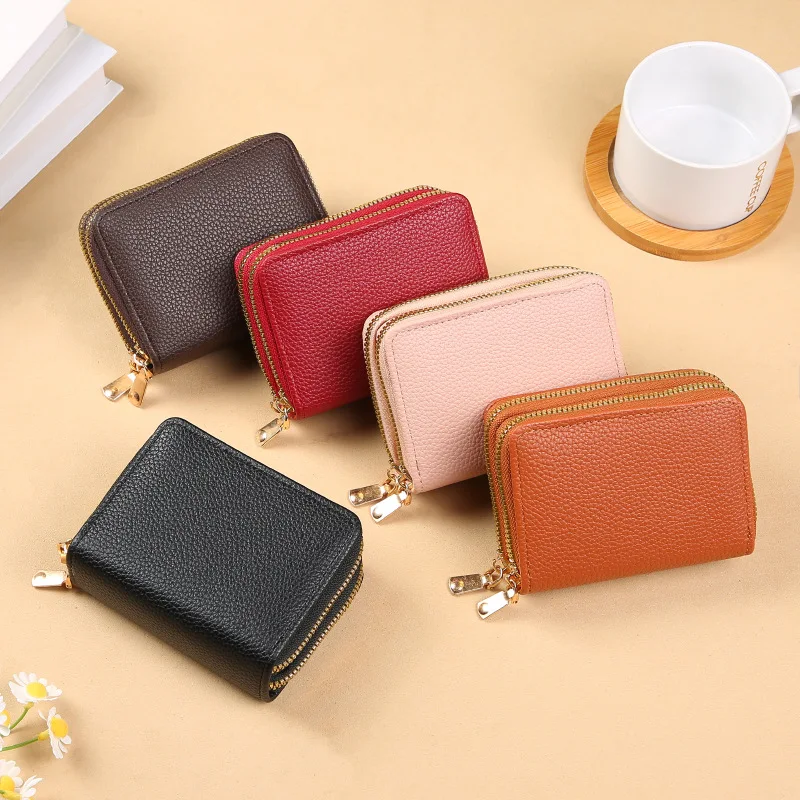 Multi Functional Card Bag, Organ Card Bag, Double-layer Zipper, WOMEN'S Wallet, Large Capacity PU Card Holder