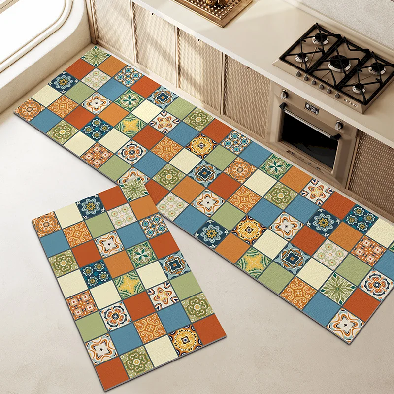 VIKAMA Boho Geometric Kitchen Rug Non‑Slip Anti‑Fatigue Floor Runner Kitchen Laundry Hallway Home Decoration