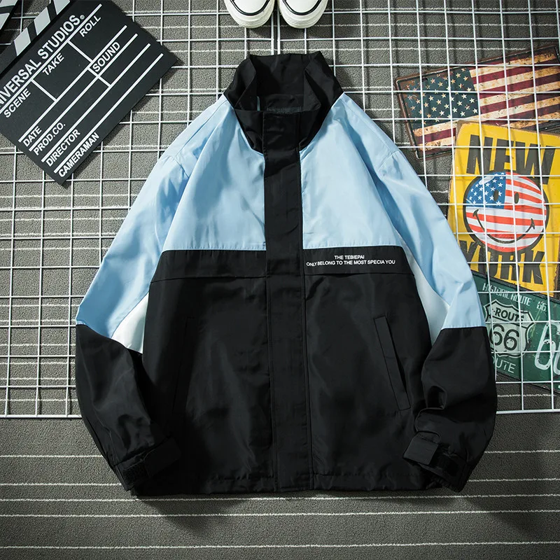 Hip Hop Spring Jackets Men Windbreaker Color Block Patchwork Autumn Loose Casual Jacket Men High-quality Streetwear Zipper Coat