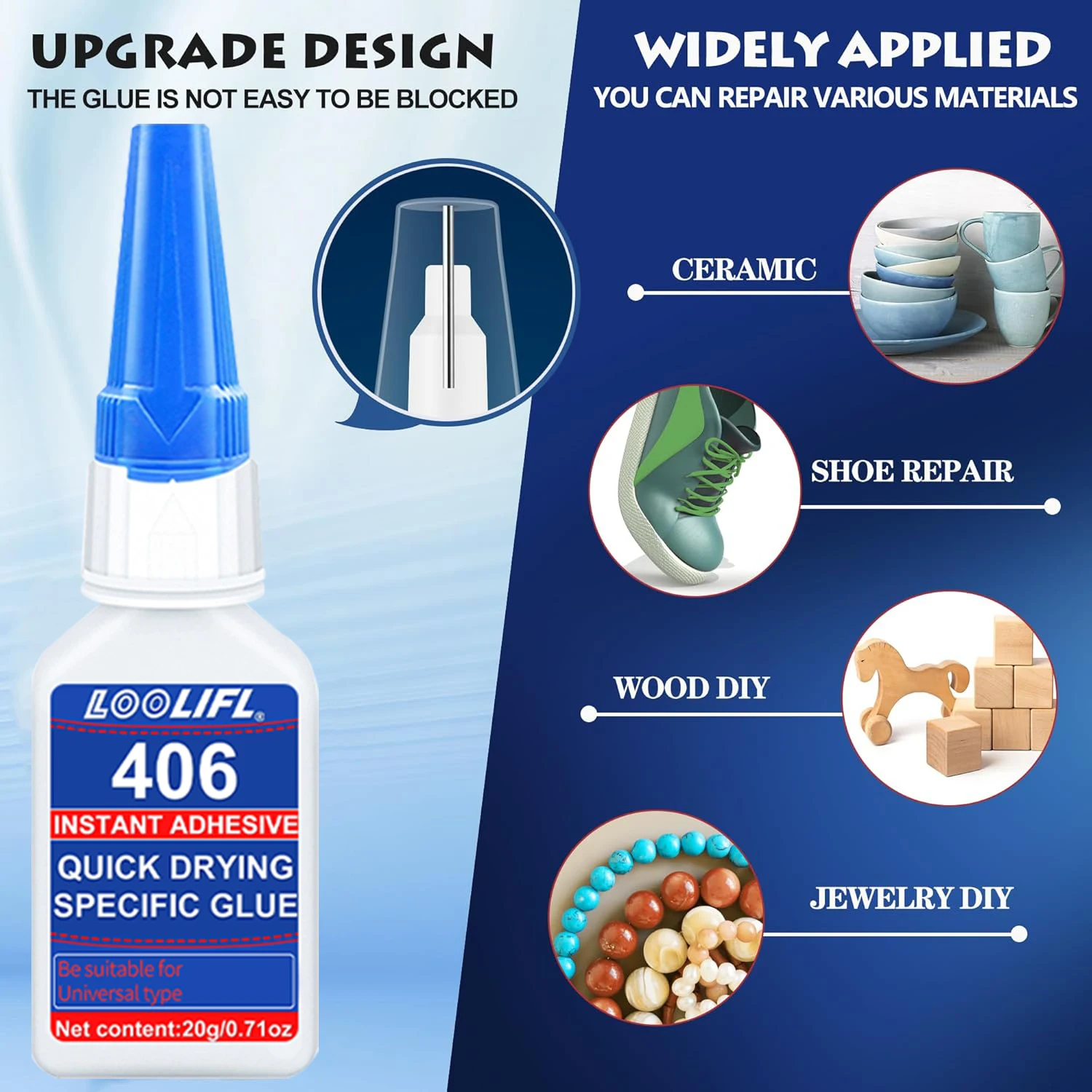 LOOLIFL New 406 Super Instant Glue Cyanoacrylate Super Glue 10 Second Quick Drying Adhesive For Ceramics Wood Quick Fix Tools image 3