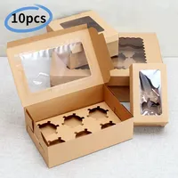 10Pcs Kraft Paper Cupcake Packing Box with Window Cardboard Cake Muffin Cookies Candy Box Wedding Party Birthday Favors 4 Sizes