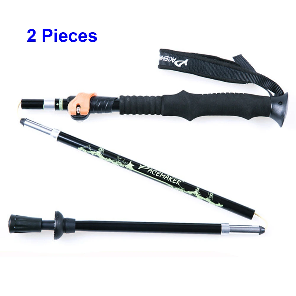 Telescopic Folding Alpenstock Aluminum Hiking Climbing Straight Grip Handle Damping Trekking Pole Walking Stick 2 Packs