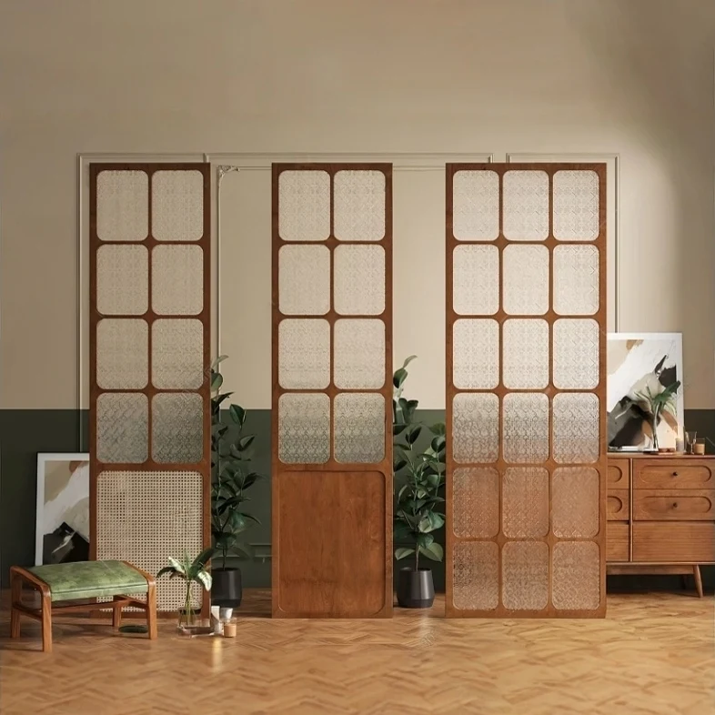 

Medieval entrance, retro classic bathroom, solid wood begonia flower glass screen partition, living room blocking decoration