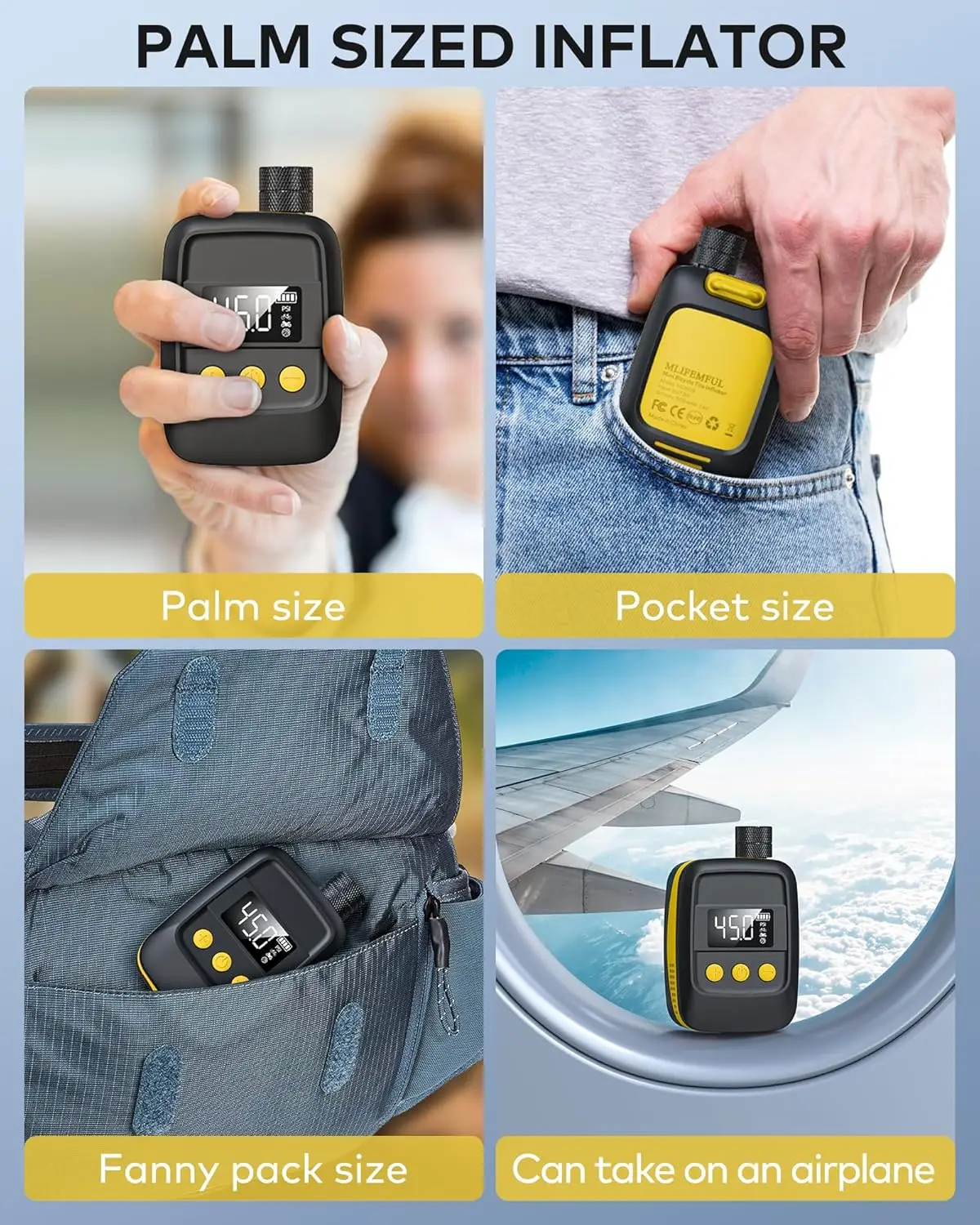 Pompa Ban Sepeda Listrik 150 PSI dengan Pengukur, Mati Otomatis, Portabel untuk Katup Presta/Schrader