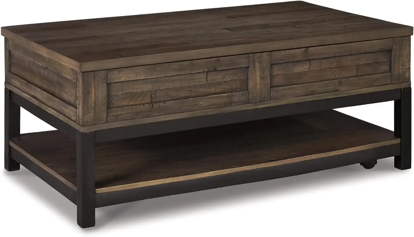 

Johurst Rustic Rectangular Lift Top Coffee Table and Fixed Lower Shelf, Brown