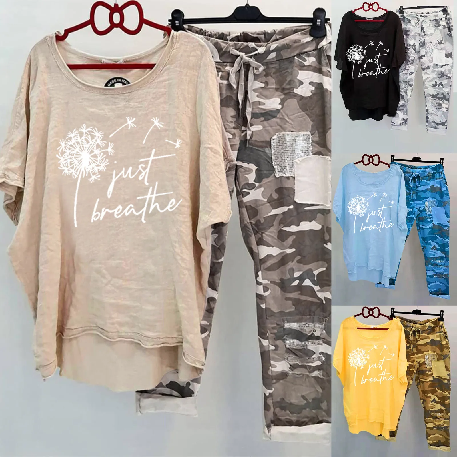 Women Tracksuit Camouflage 1 Set T-shirt Pants Sets Irregular Hem Drawstring Summer Women Outfit Sets ensemble female 2 Pieces