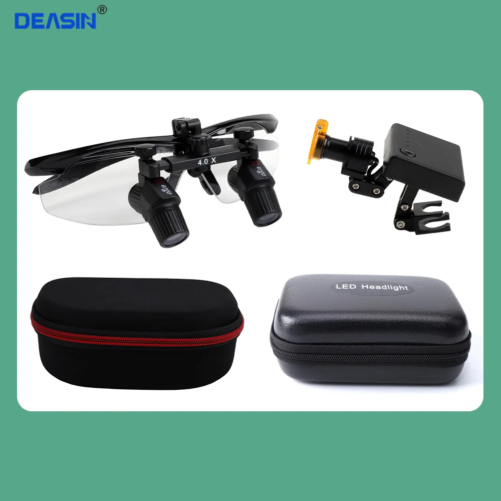DEASIN Dental 48° Loupes 4X-450mm Dental Surgical Binocular Loupe Magnifier with Light 5W Optical Power Optional for ENT