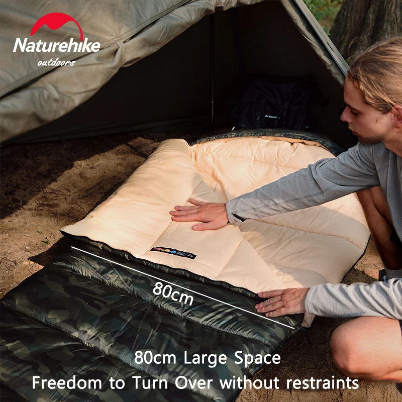 Naturehike-saco de dormir de camuflaje para acampar al aire libre, saco de dormir de algodón, sacos de dormir cálidos portátiles para invierno, viajes y senderismo