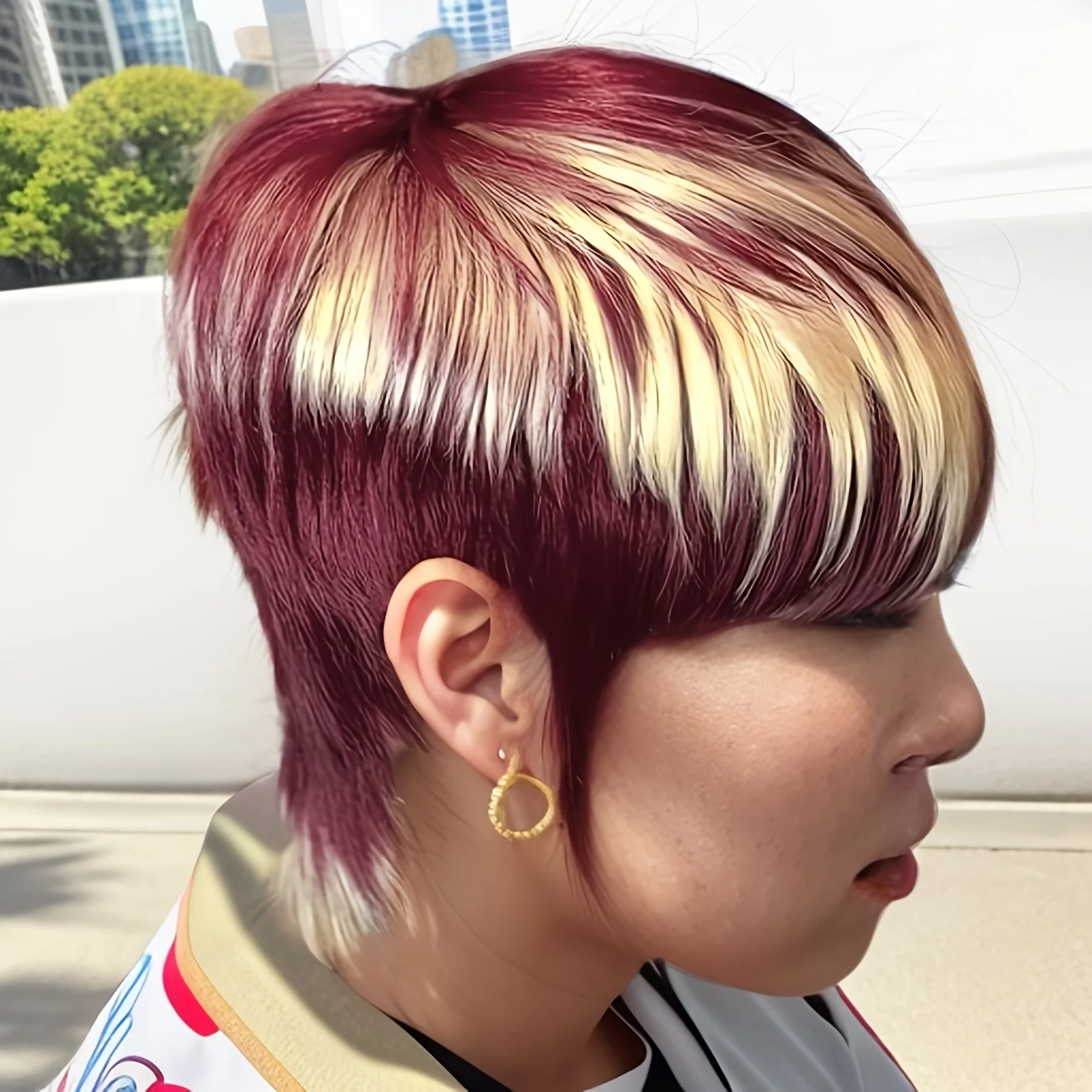 613オンブレ99J/レッドカラーピクシーカットストレート人毛ウィッグ女性用フルマシンメイドウィッグショートレイヤードストレートウィッグ（前髪付き）