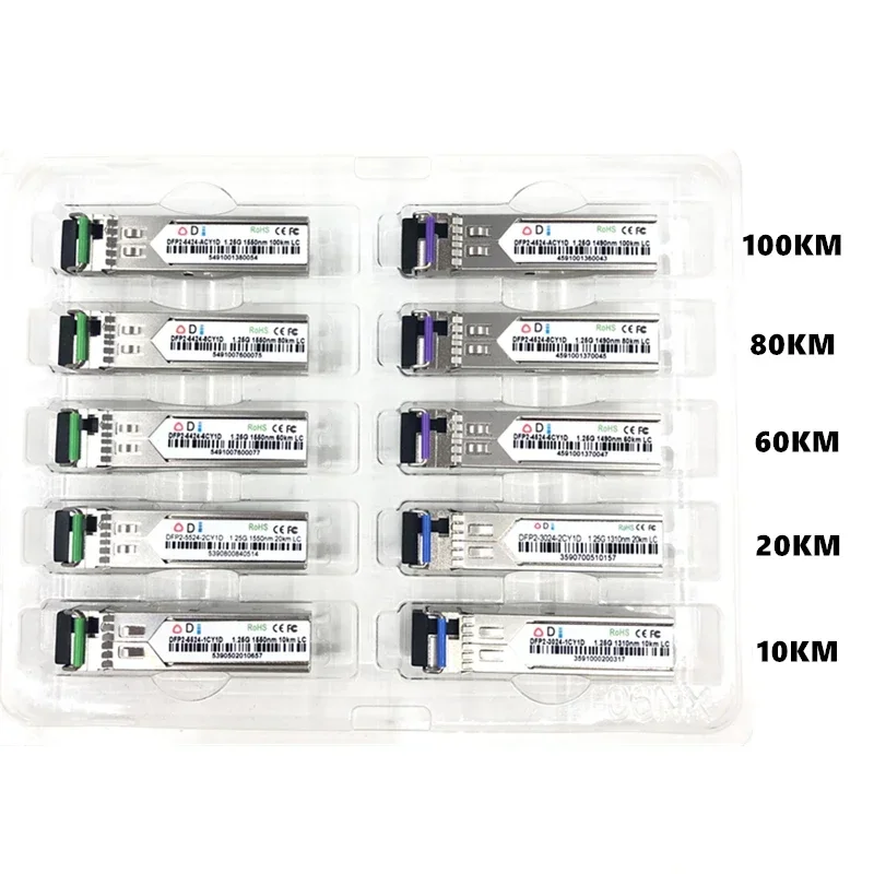 LC SFP 광섬유 모듈, 1.25G LC 10, 20, 60, 80, 100km, 1310, 1490, 1550nm 단일 섬유 SFP 광학, Mikrotik Cisco와 호환 가능