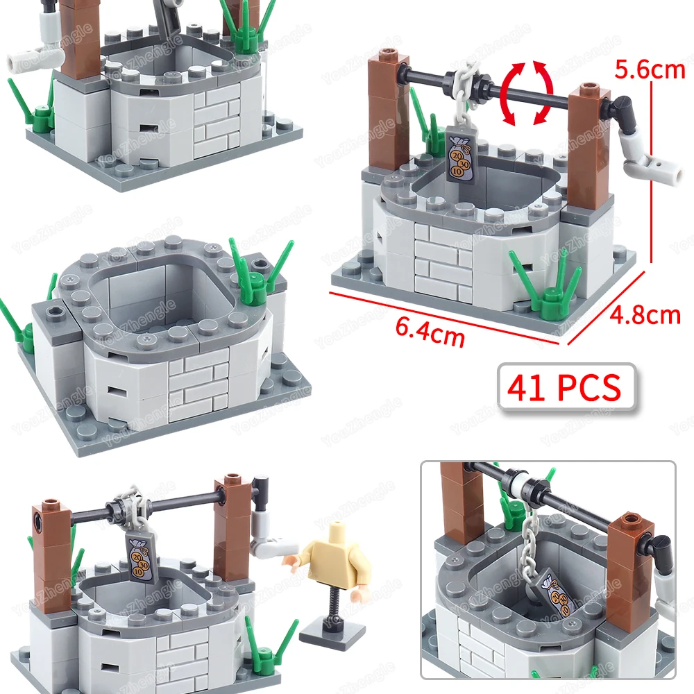 

Open air Ancient well Building Blocks MOC Figures Equipment Shaking Water source Groundwater Scene Matching Models Gift Boy Toys