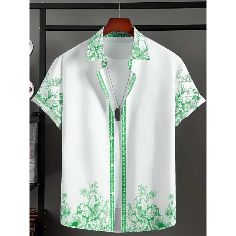

New Floral Print Hawaii Beach Vacation Short Sleeve Breathable Fashion Men's Shirt Tops Men's Lapel Button Down Shirt T-Shirt