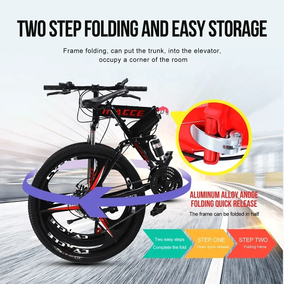 24/26 inch High carbon steel fold frame Mountain bike 21/24/27 speed off-road MTB Bicycle Lockout Fork Double disc brake aldult