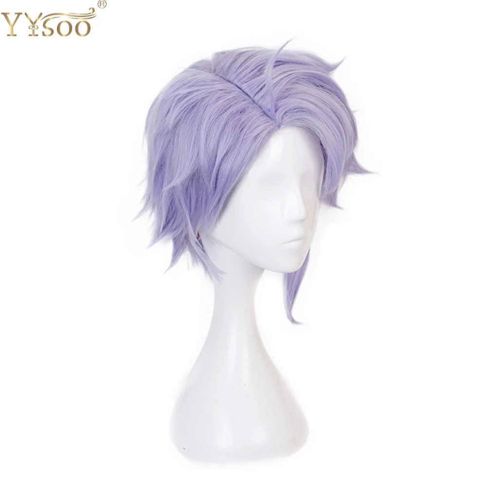 YYsoo-peluca corta ondulada de Color púrpura mezclado con flequillo para hombres, cabello corto y rizado, disfraz de Halloween para adultos