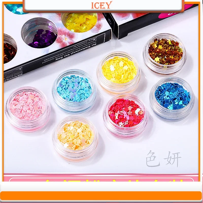 Icey Beauty Nail Glitter Glitter 12 Color Shell Paper Pearl Powder Diamond Shaped Peach Heart Glitter Nail DIY Slime Material