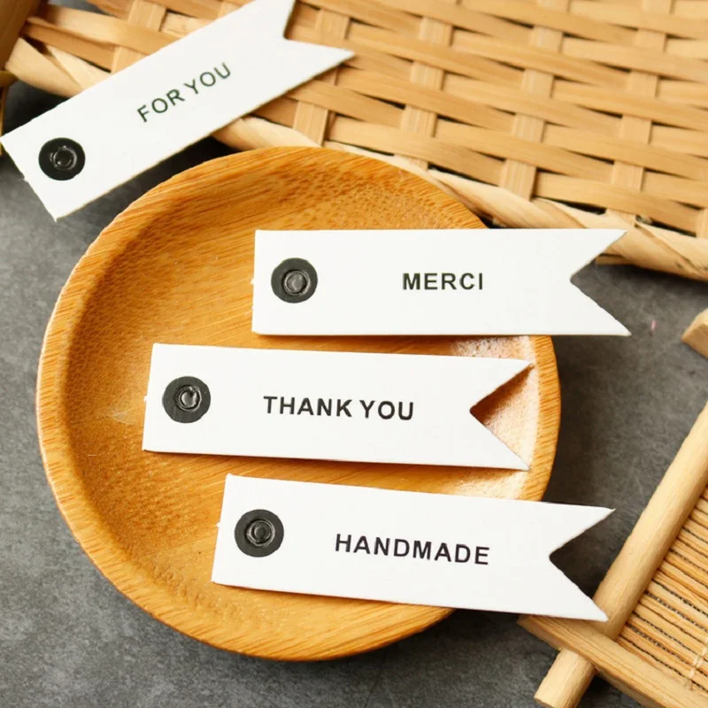 50pcs Merci Thank You Tags White Paper Card Labels Cake Biscuit Box Hang Tag Wedding Birthday Christmas Party Pacakging Supplies