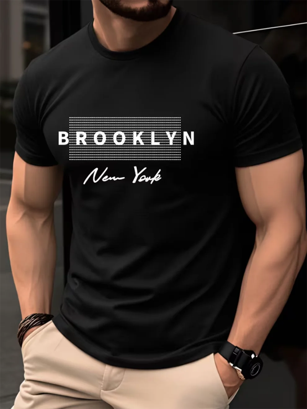 Men Quick Dry Sports T Shirt Vintage BROOKLYN New York Letter Print Breathable Crew Neck Summer Casual Street Tees