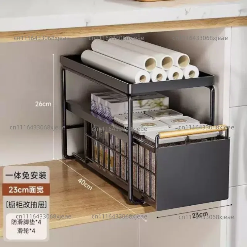 Under Organizer - Pull-out Tiered Shelf for Kitchen Cabinet | Adjustable Storage Rack with Drawers, Spice & Dish Organizer
