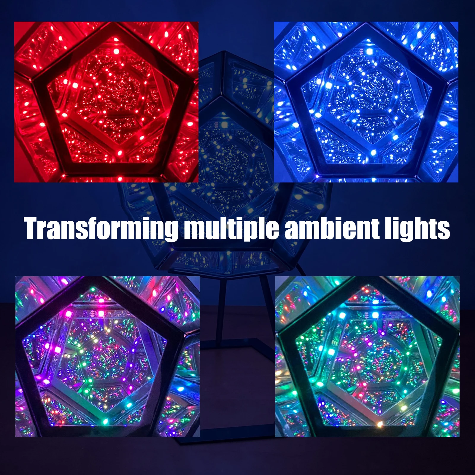 Creative 3D LED Infinity Mirror Cool Color Art Light Night Light Geometry Dodecahedron Dream Light Starry Sky Lights for Gift