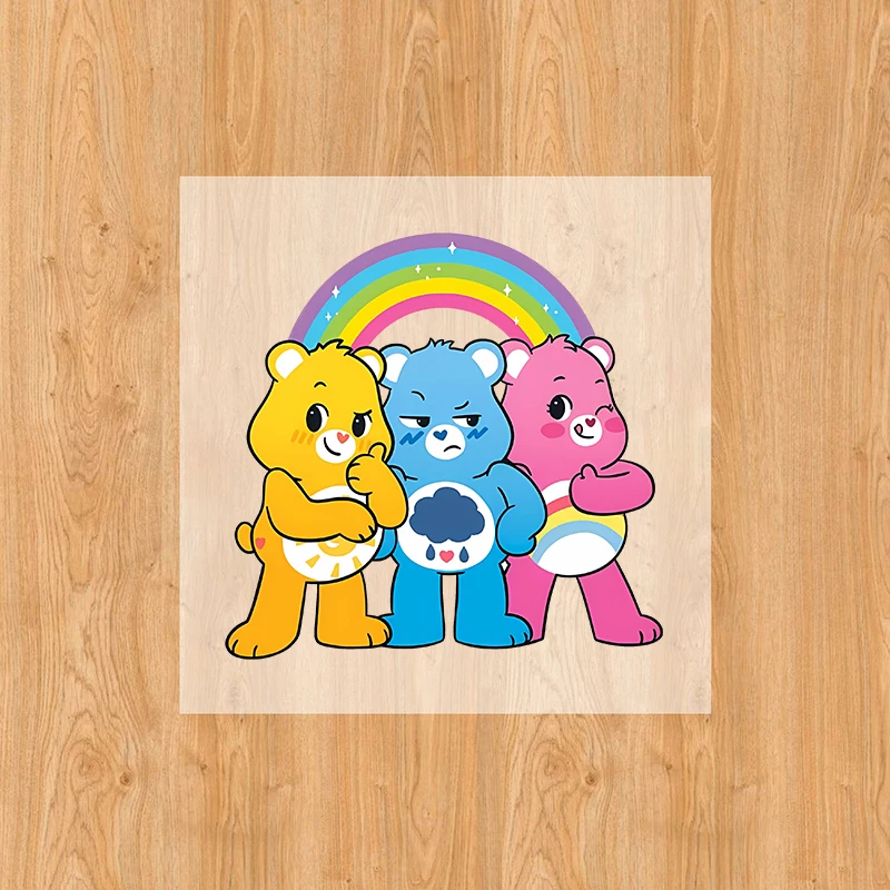 Caring Bears on Patch untuk pakaian kaus Diy stiker Transfer panas pakaian anak-anak Transfer-pusible Applique Patch