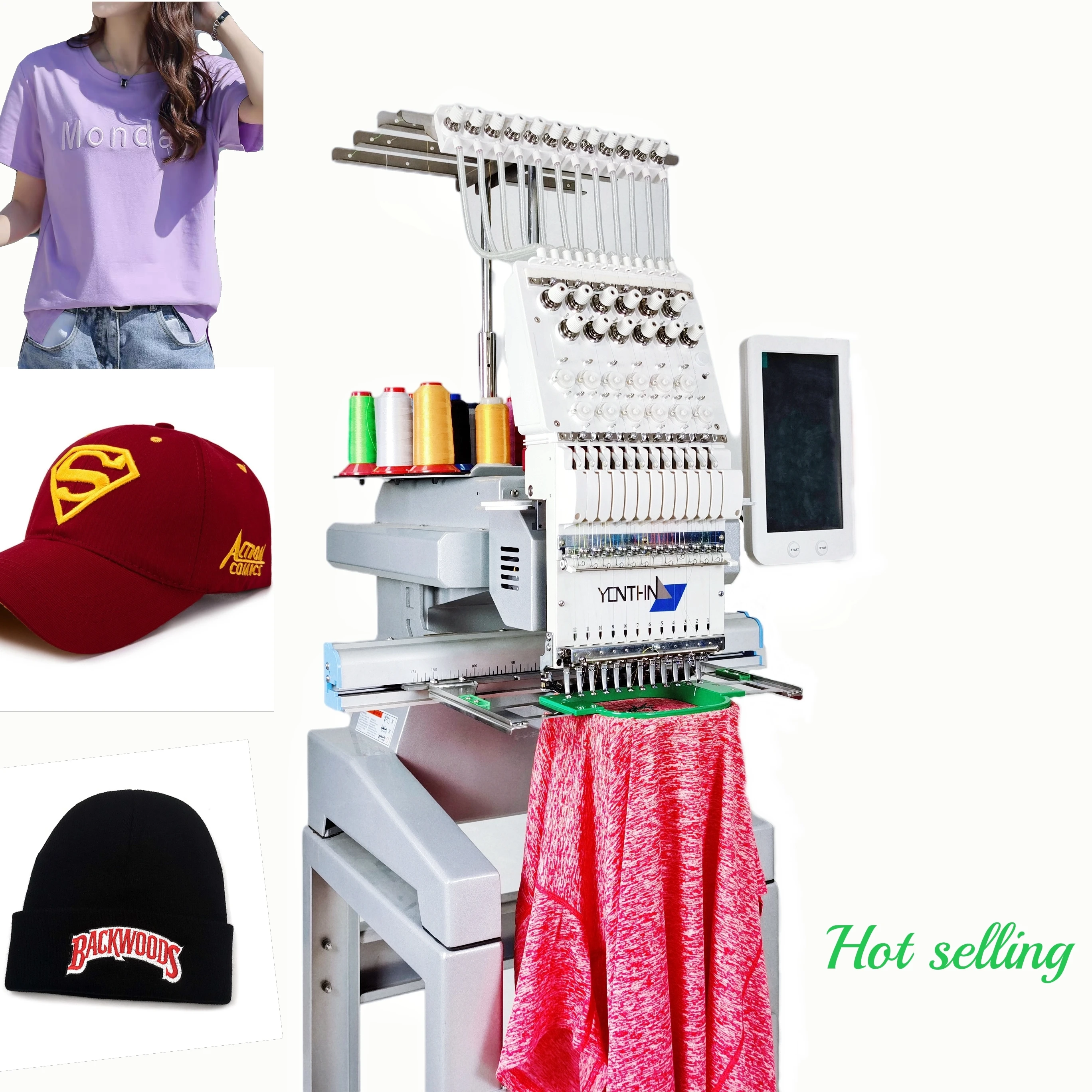 Yonthin High-accuracy 1200rpm Multifunctional Computerized One Head Embroidery Machine with 15/12 Needles Maquina De Bordado
