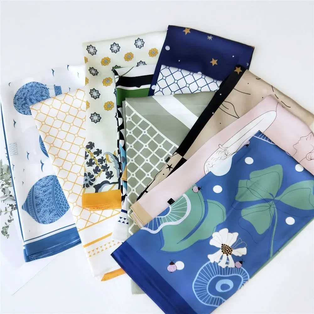 Fashion Kerchief Silk Satin Neck Scarf For Women Bandana Head Hijab Scarfs Female 70*70cm Small Shawls Wraps Scarves For Ladies