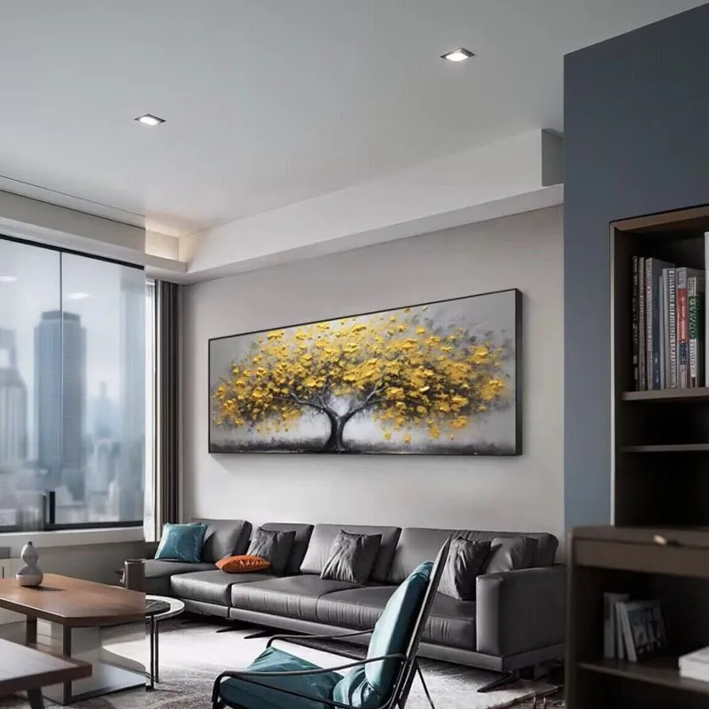 Light Luxury Home Decoration Painting Abstract Hand Drawn Oil Painting Of Golden Trees Wall Art Poster Living Room Sofa Bedroom