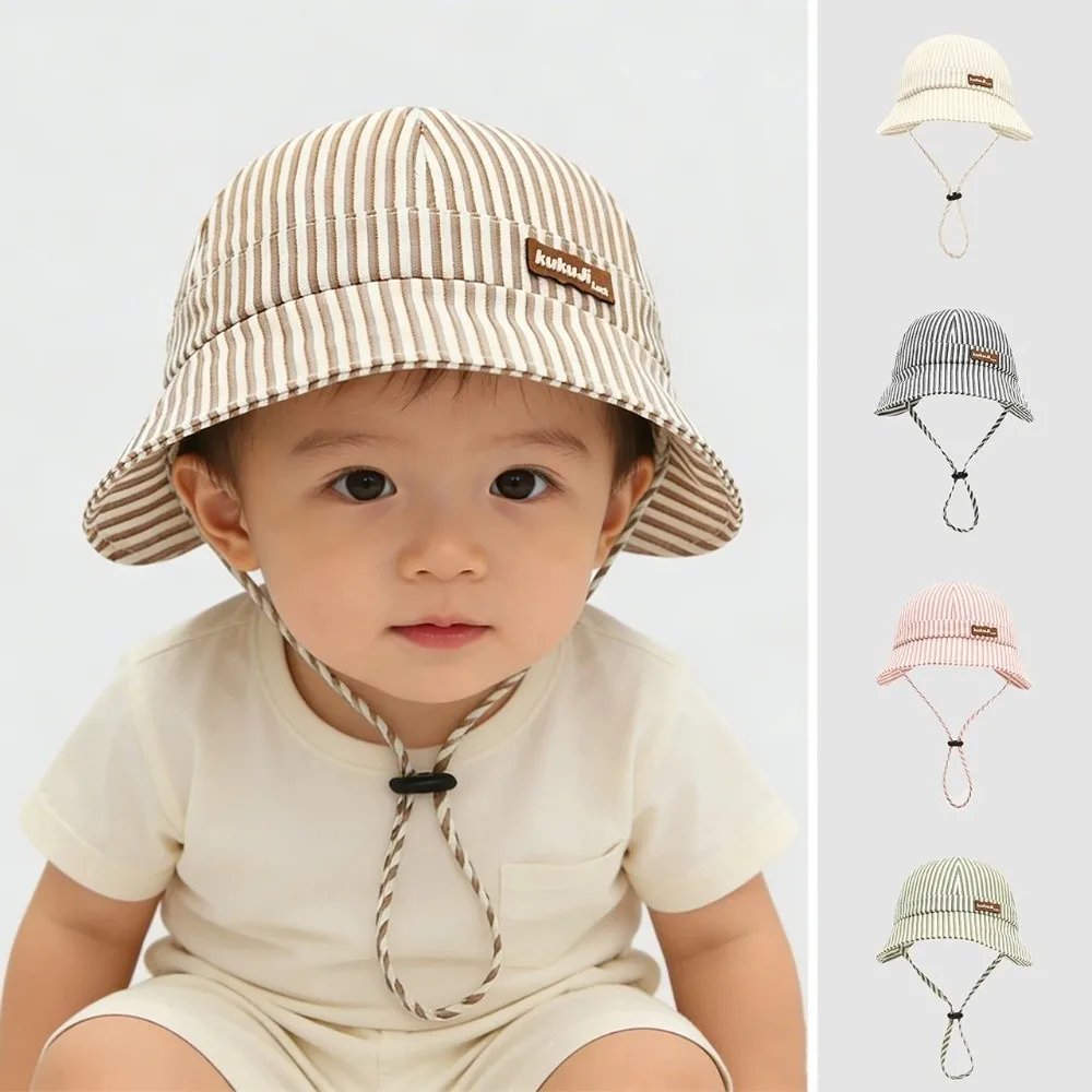 

New Striped Baby Bucket Hat Breathable Cotton Fisherman Cap Wide Brim Adjustable Panama Hat Summer