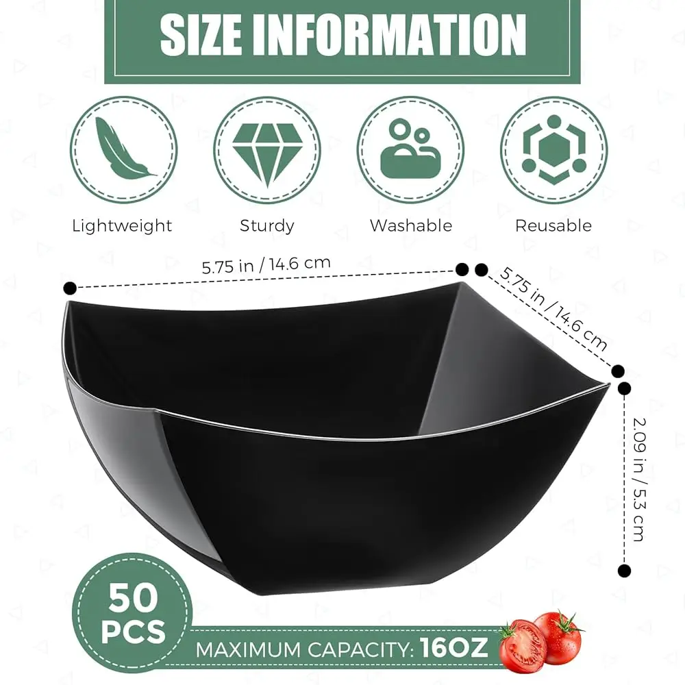 50 Pcs Square Plastic Serving Bowls Disposable Sna Salad Bowl Small Party Candy Bar Containers Taco Bar Serving Dishes For