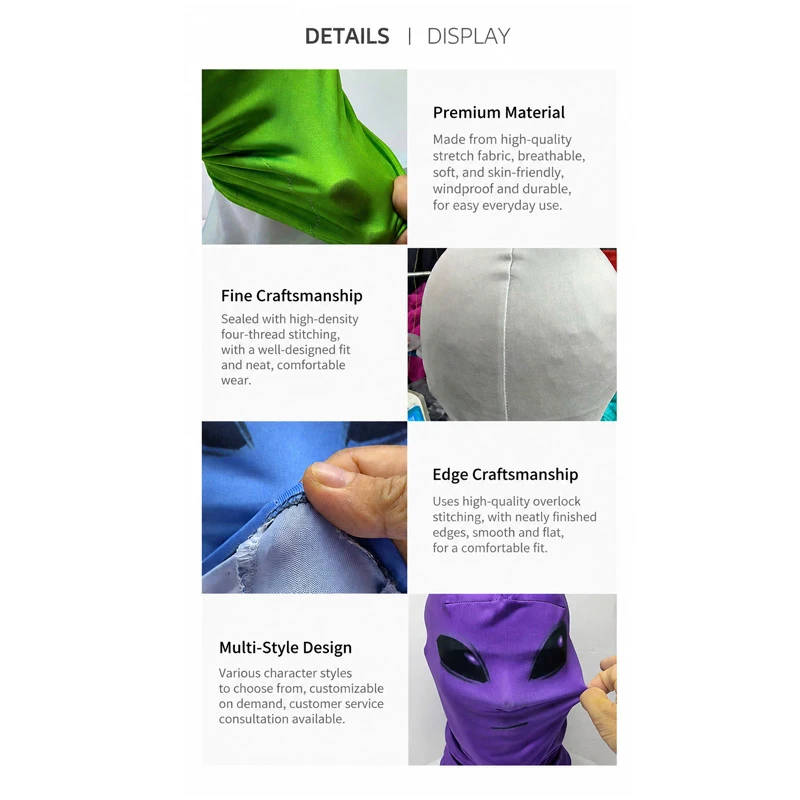 Green Alien Double-sided Printed Headband Breathable Visible Face Mask Sun Protection Face Mask For Halloween Mask Ski Mask