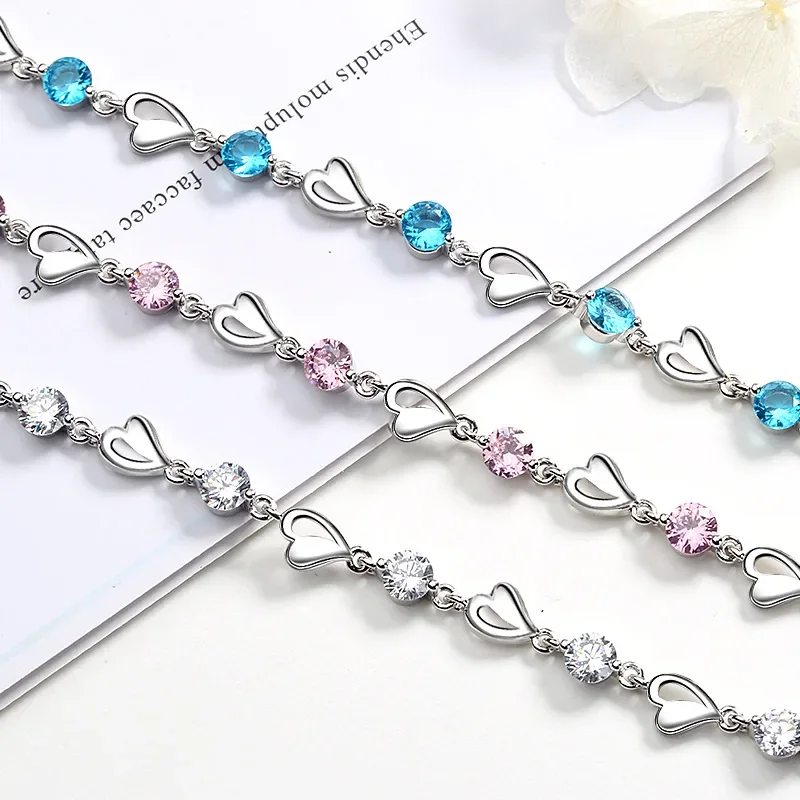 Bracciale a forma di cuore in argento Sterling 925 per donna braccialetti con ciondoli in zirconi cubici versatili coreani retrò gioielli originali per feste