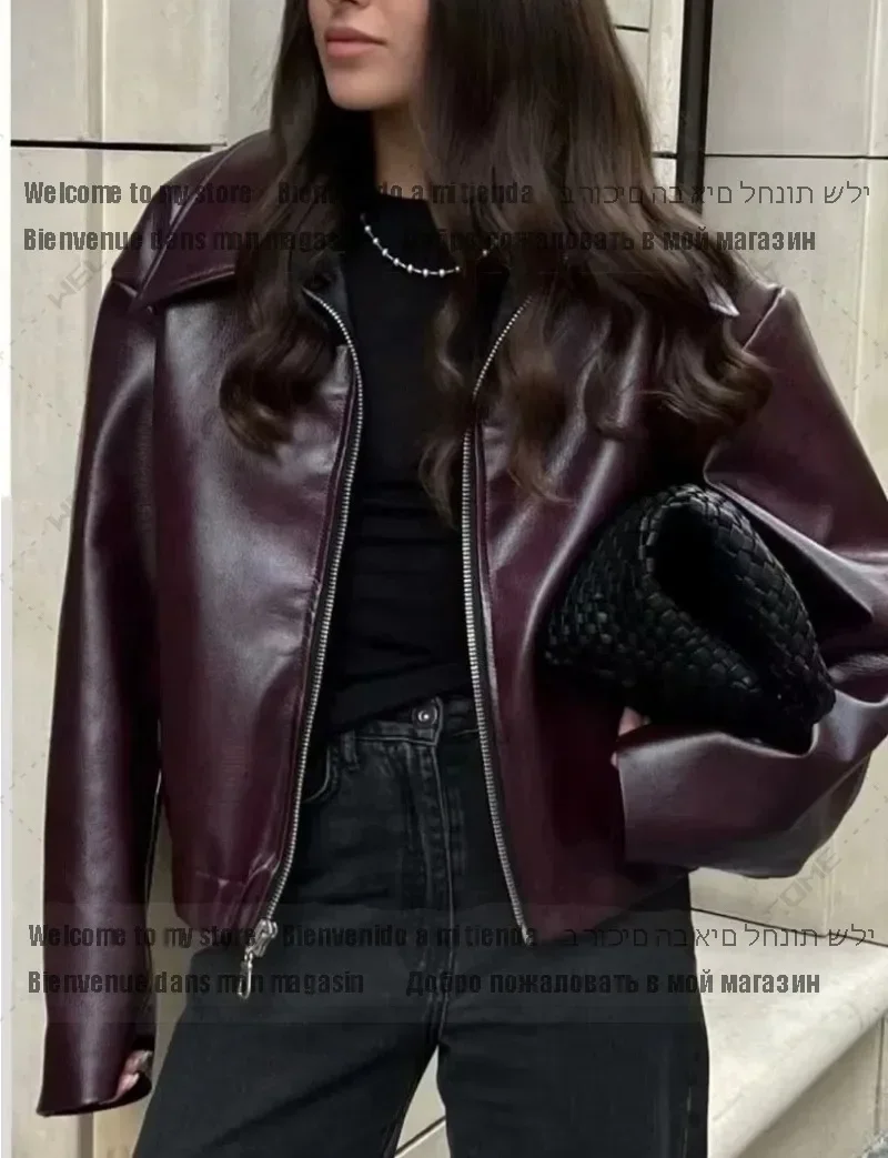 سترات جلدية جديدة للنساء معطف Jaqueta Casaco Feminino Vermelho Couro معطف أسود Giacca Pelle الأنثوية ملابس الشارع الشهير ins Outwear 1