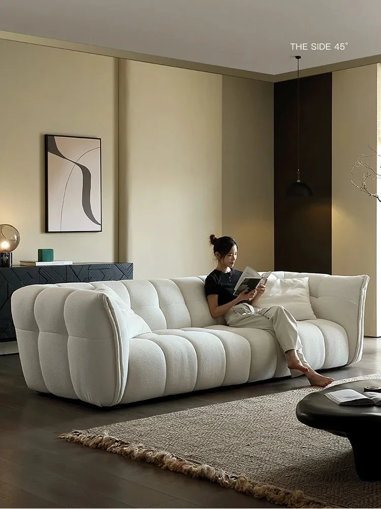 Simple Silent Cream Style Lily Petals Living Room Small Apartment Straight Row Lambswool Designer