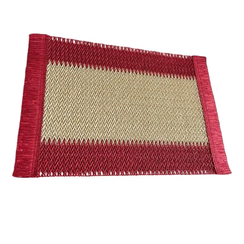 E8BD Natural Biodegradable Paper Rope Woven Striped Heat Insulators For Dining Table Decors And Kitchen Safety