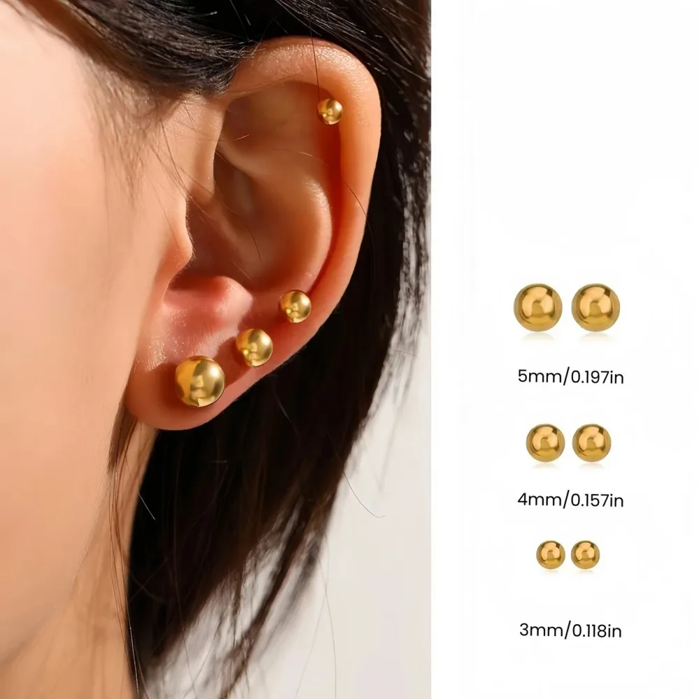 2PCS steel round ball earrings 3mm, 4mm, 5mm in various sizes choose simple fashionable cartilage ear piercing earrings