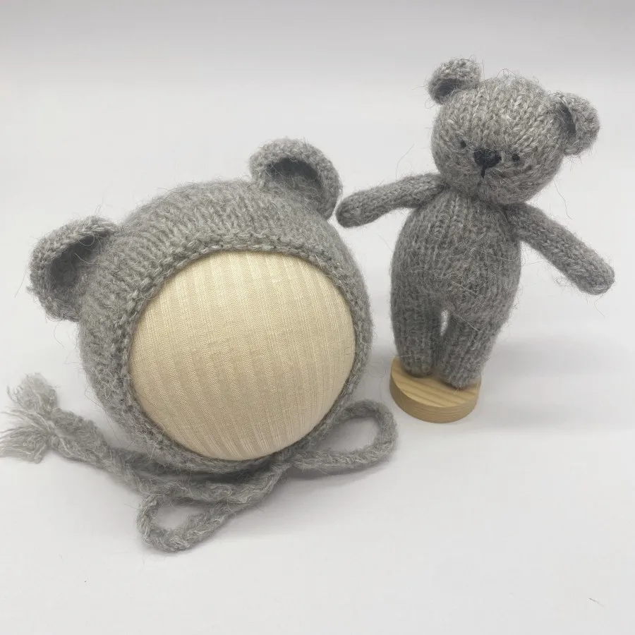 Newborn Photography Props Hat Dolls Sets Hand Knitted Animals Bunny Bear  Bonnet Sets  Baby Photo Studio Accessories - view 6