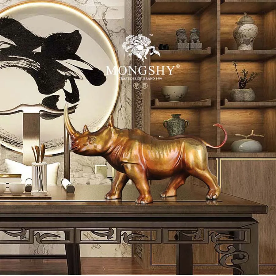 45CM Large Home store Company mascot talisman Bring wealth money GOOD LUCK Success BRONZE rhinoceros Sculpture Statue