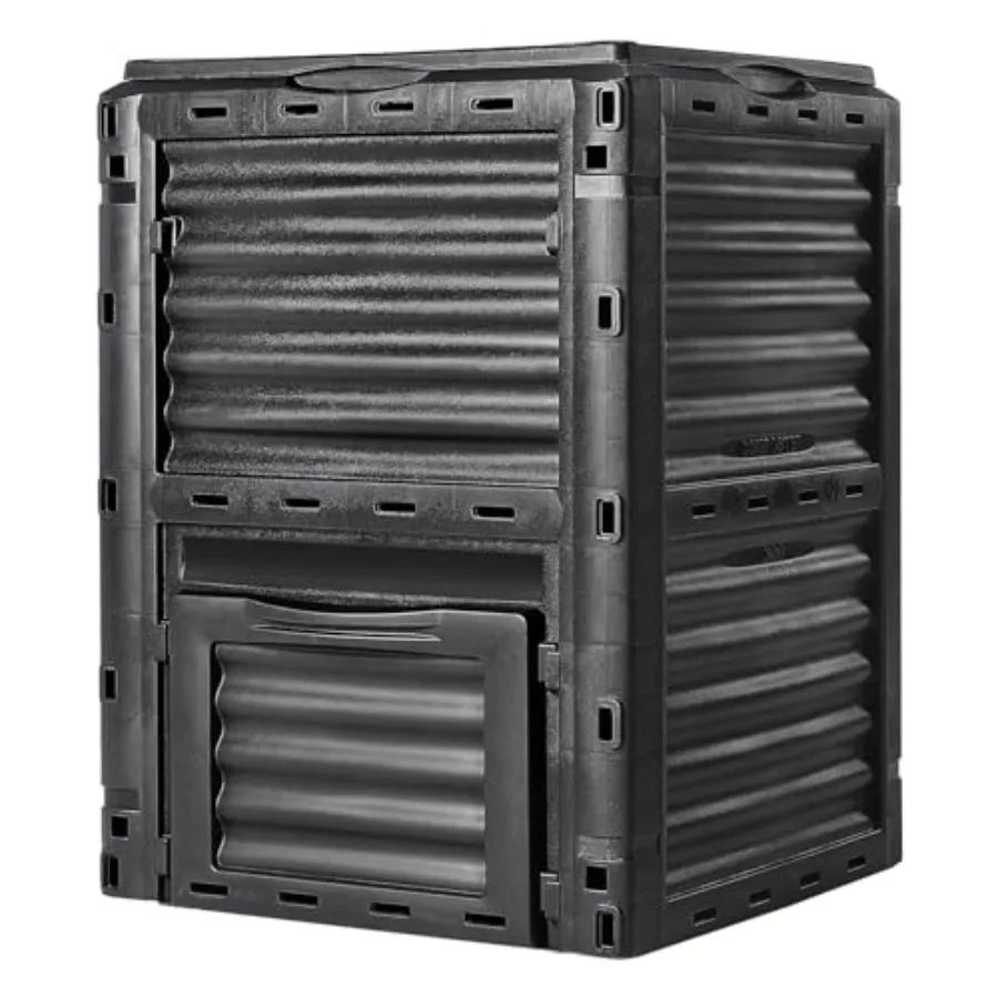 Compostador de Jardín Libre de BPA, Compostador de Gran Capacidad para Exteriores con Tapa Superior y Puerta Inferior, Fácil de Montar, Ligero
