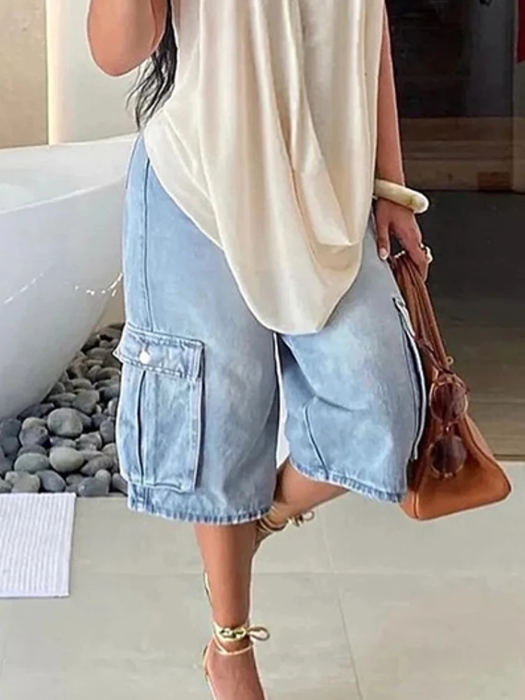 Beautyblue فضفاض بنطال ذو قصة أرجل واسعة المرأة الدنيم السراويل خمر موضة فضفاضة جيب خمس نقاط السراويل الشارع الشهير عالية الخصر السراويل