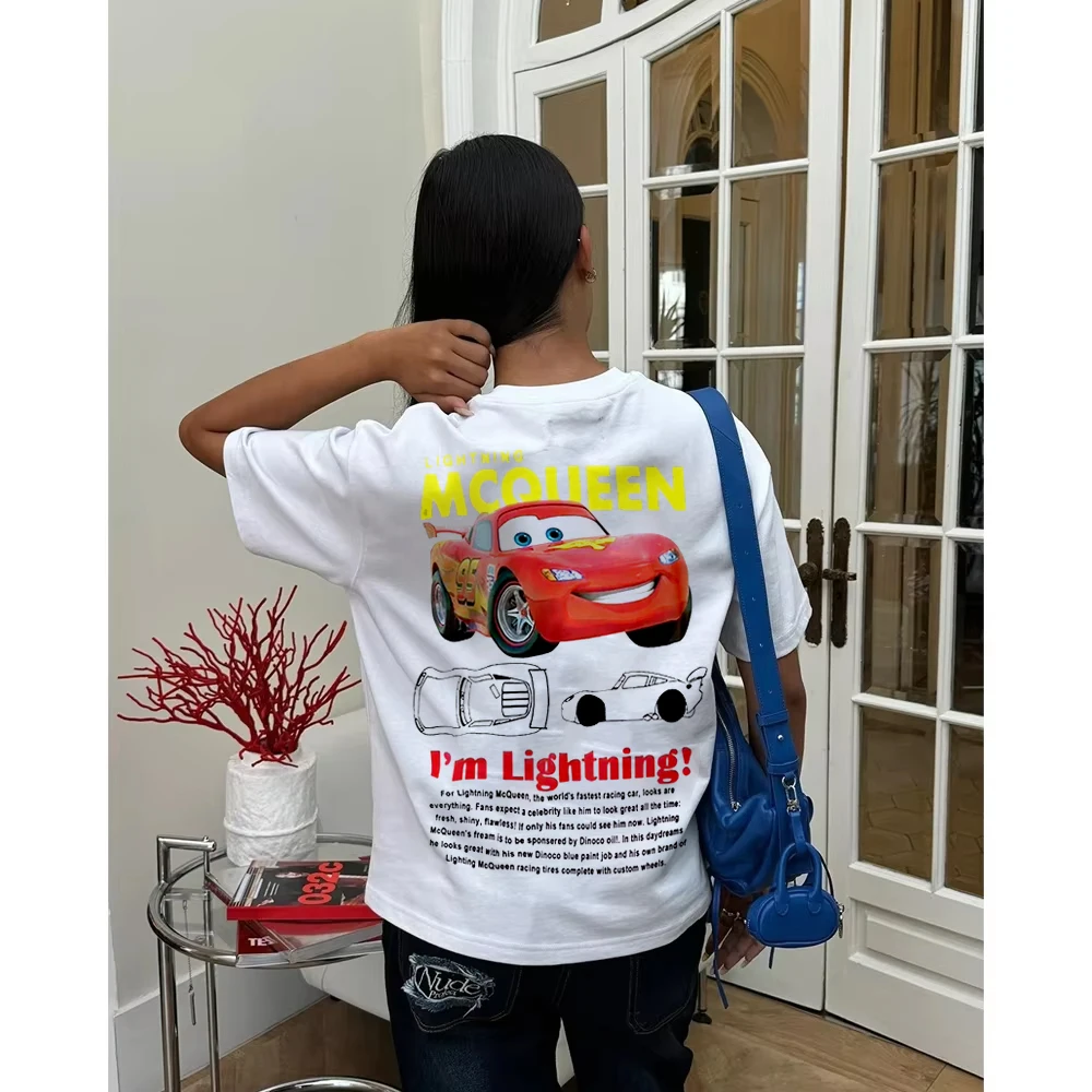 

Семейная летняя мужская и женская футболка с рисунком Sally I'm Lightning Cars McQueen, аксессуары, забавный хлопковый топ для пар, детская футболка