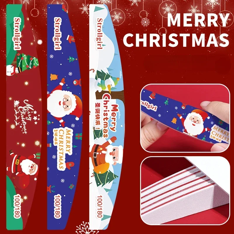 

14Colors Xmas Nail File Buffer 100/180 Grit Half Moon Double Side Sandpaper Nail Sanding Grinding Gel Nail Manicure Tool