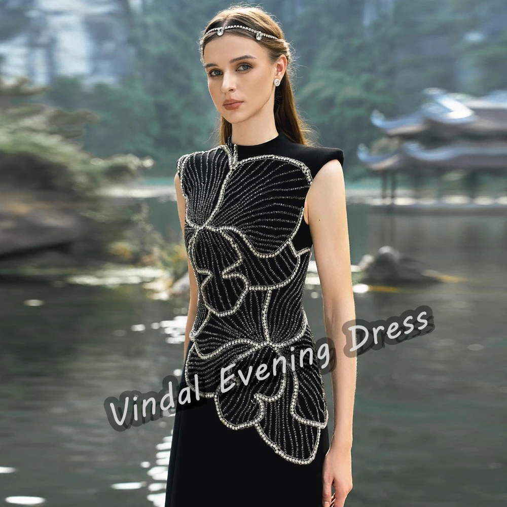 Vindal Evening Dress O-Neck Floor Length A-Line Built-in Bra Beading Elegant Crepe Sleeveless Sexy Saudi Arabia For Woman 2024