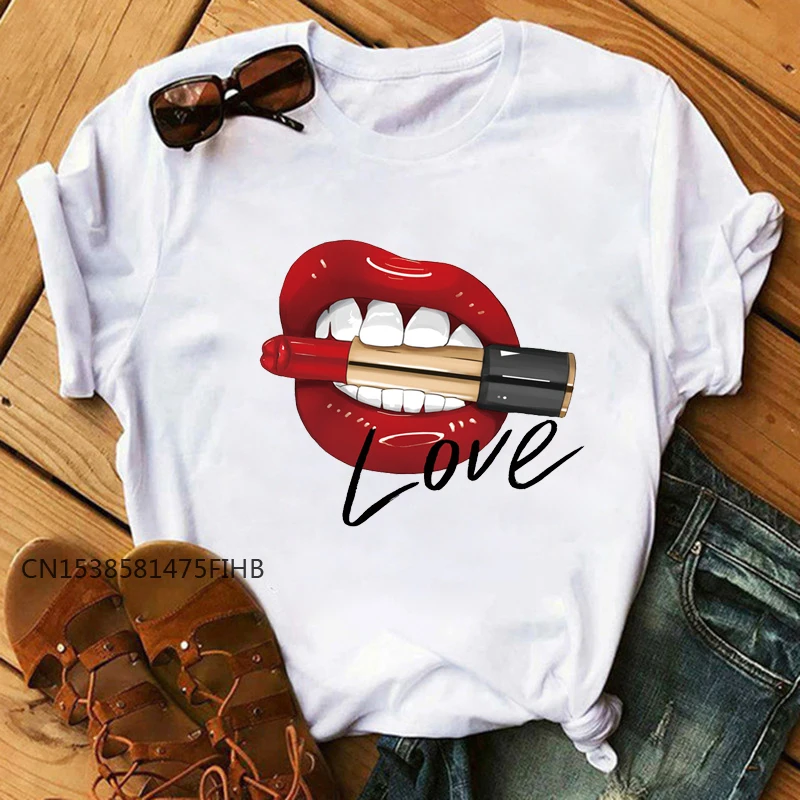 

Red Lip Basic Tshirts Women Harajuku Ullzang Kawaii T-Shirt Basic Tshirt Fashion Short Sleeves Premium Tops Tees Female T Shirt