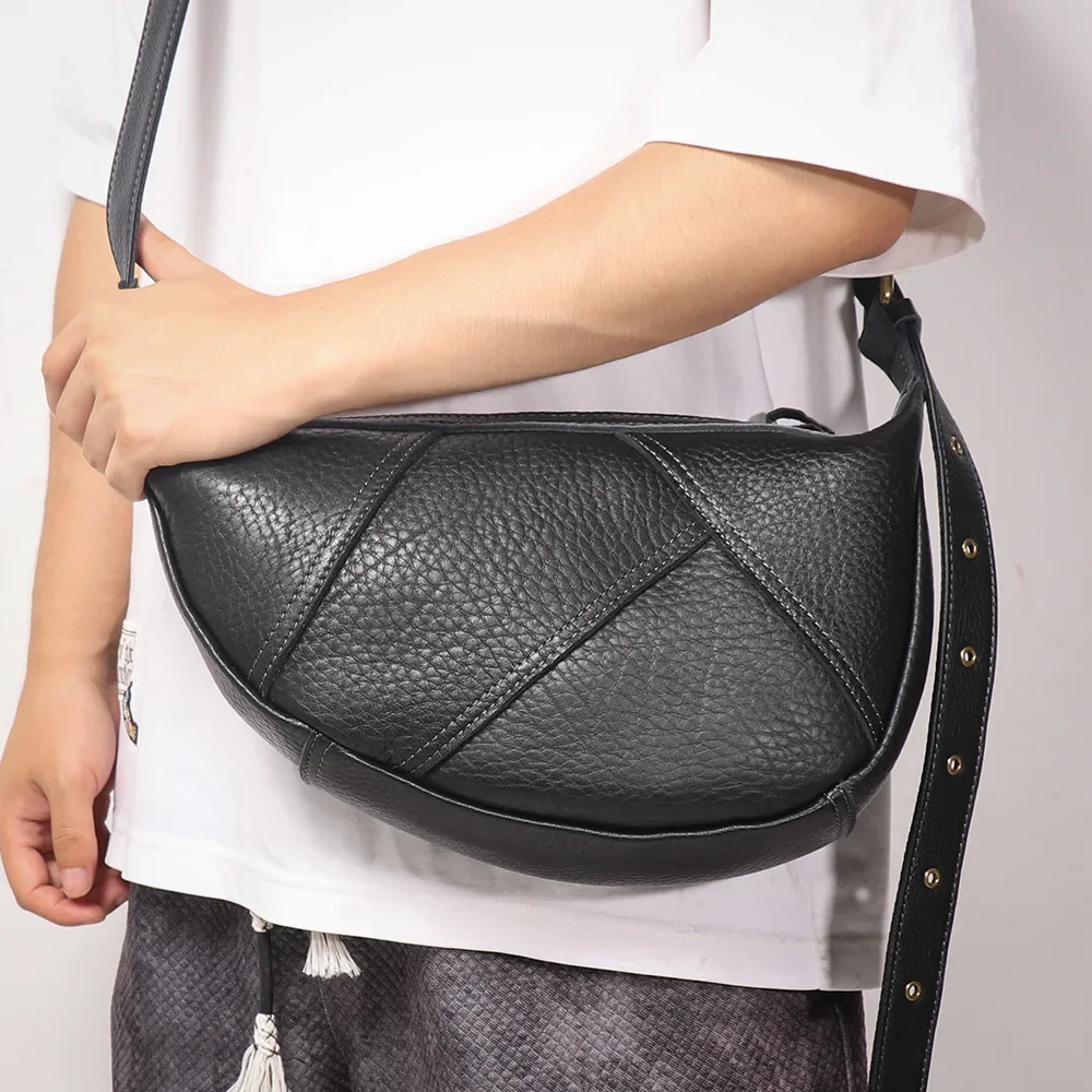 Unisex Genuine Leather Dumpling Bag Multi-use Crossbody Waist Pack Phone Passport Storage Portable Daily Small Handbag Men Women